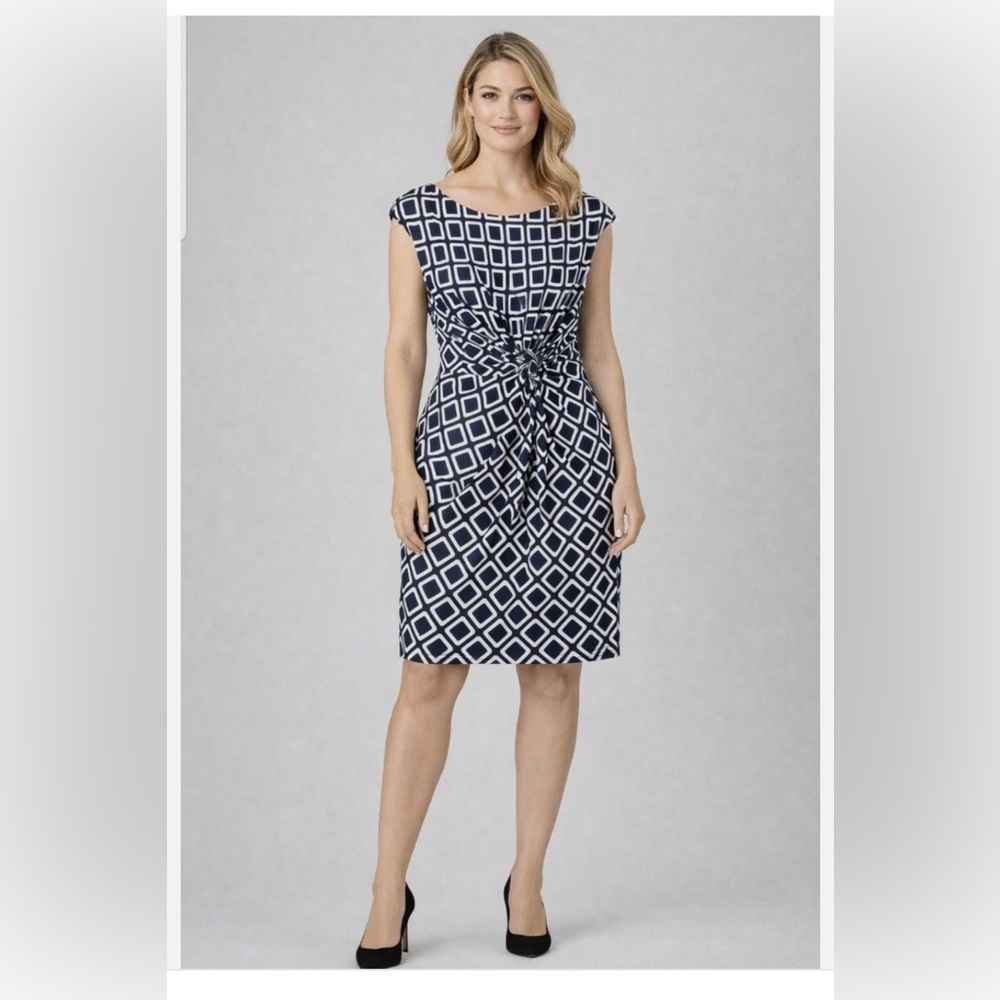 Lauren Ralph Lauren Women's Black and White Geometric Midi Dress Size 14
